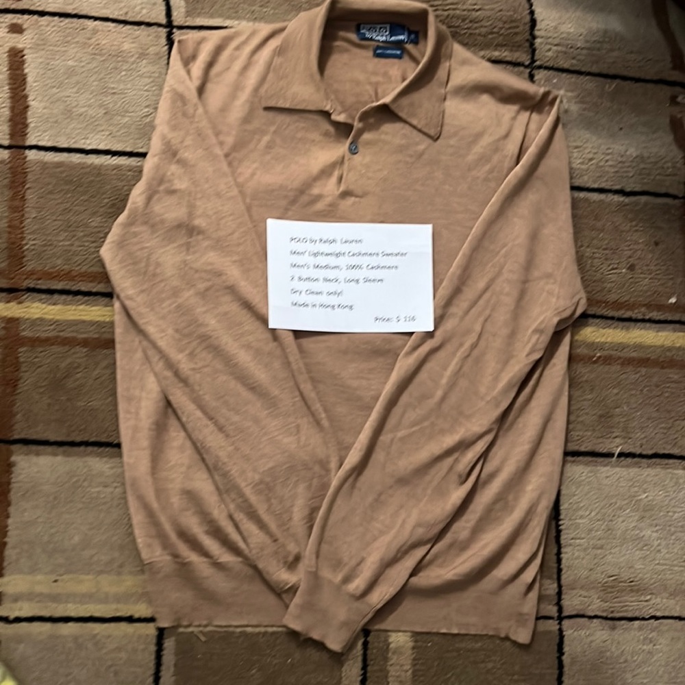 Polo by Ralph Lauren Men’s Sweater,  2. Button Front, 100%. Cashmere